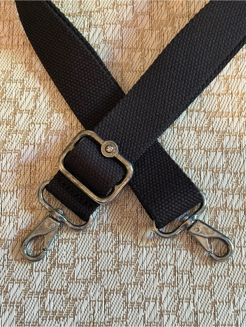 Kipling black canvas purse strap silver hardware